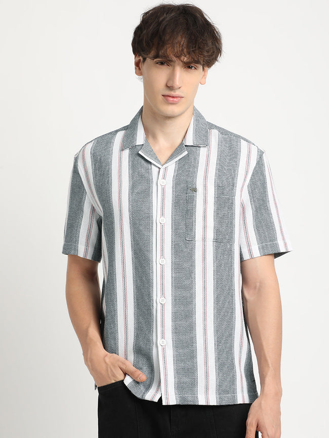 Men  Blue Stripe Regular Fit Casual Shirt