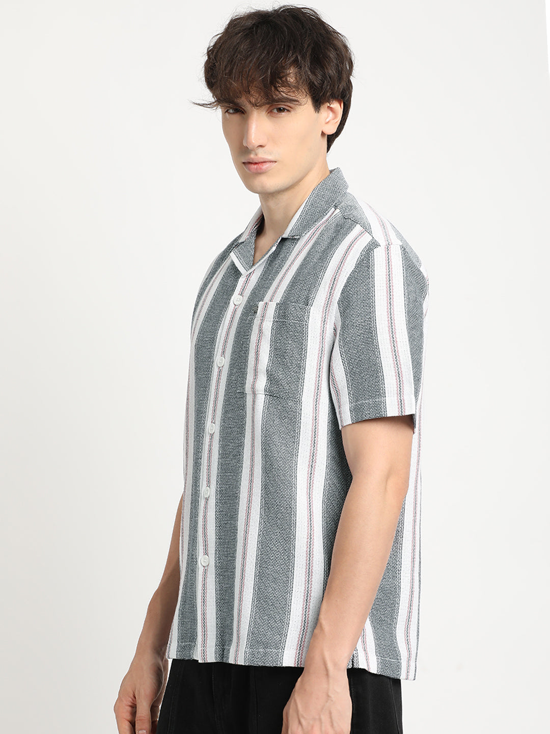 Men  Blue Stripe Regular Fit Casual Shirt