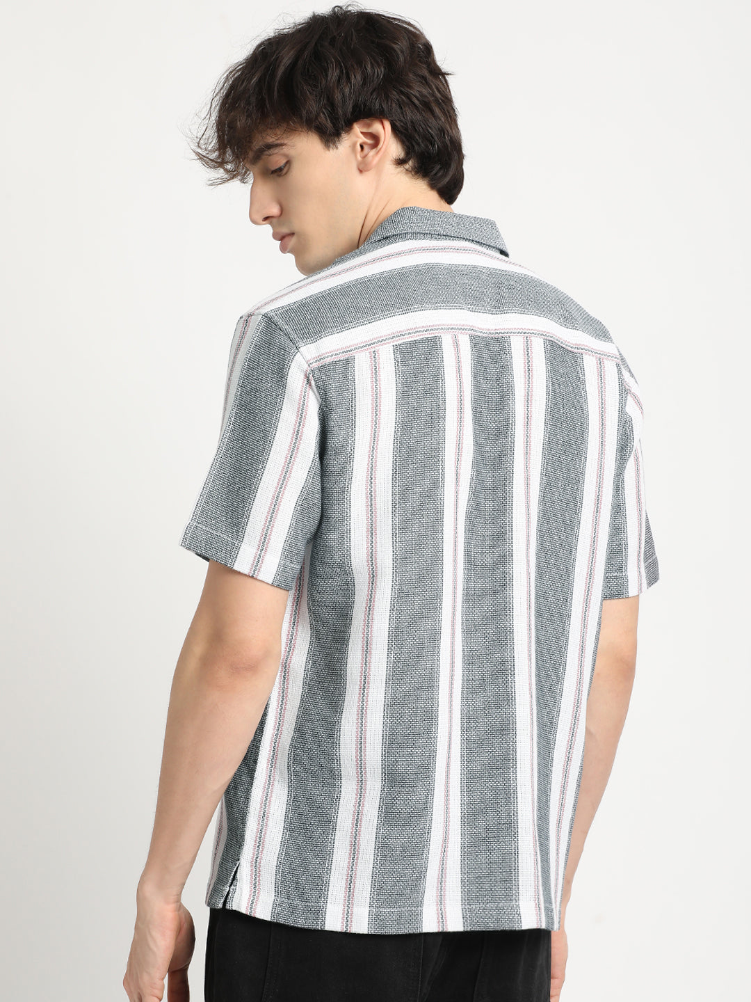 Men  Blue Stripe Regular Fit Casual Shirt