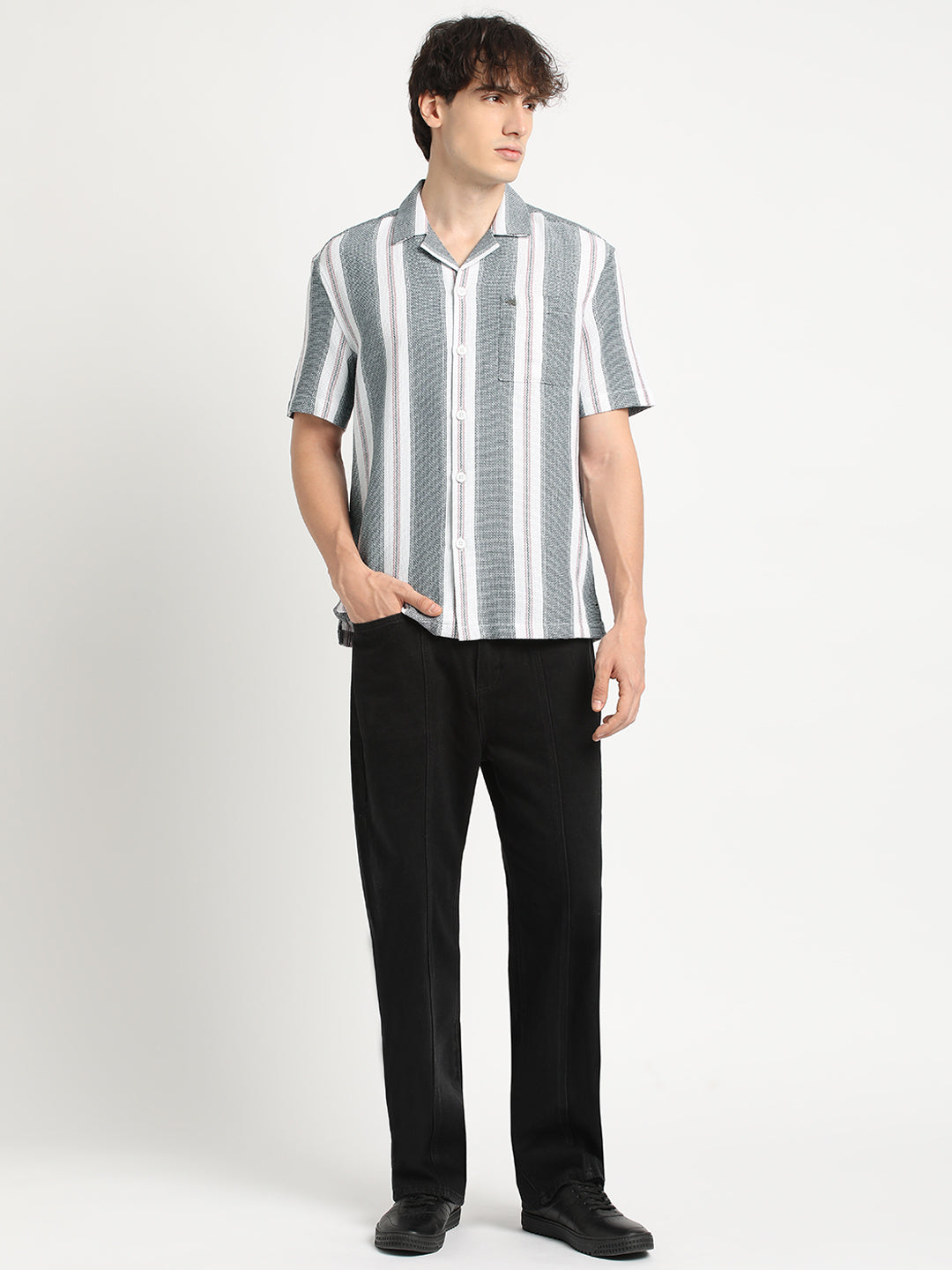 Men  Blue Stripe Regular Fit Casual Shirt