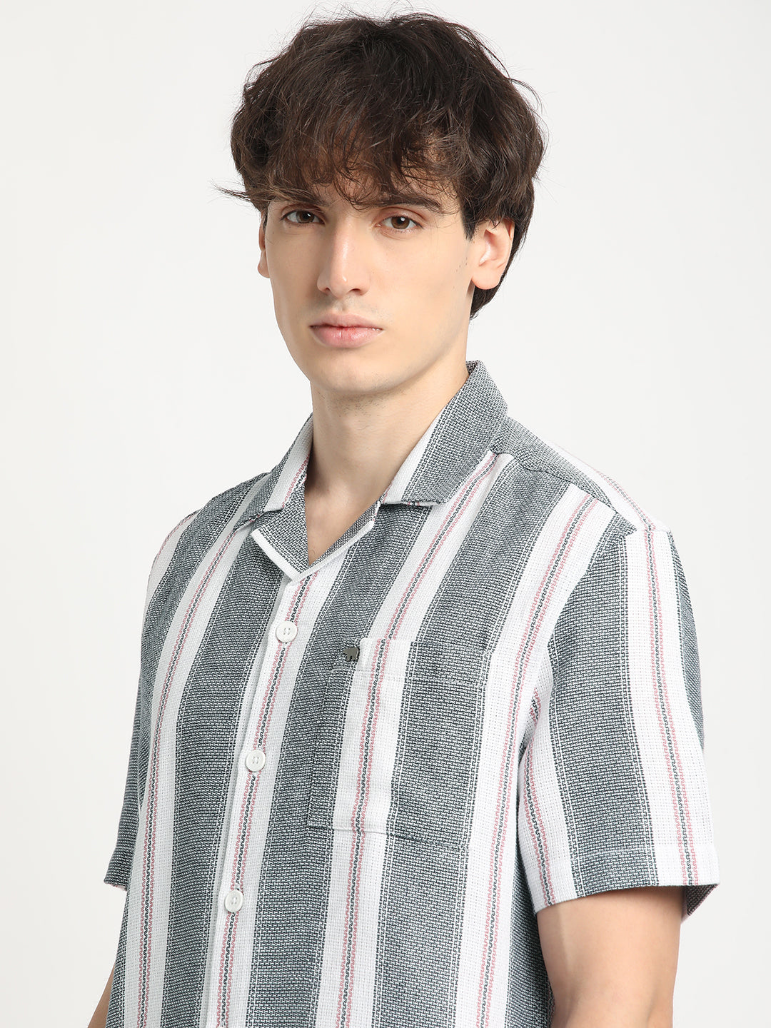 Men  Blue Stripe Regular Fit Casual Shirt