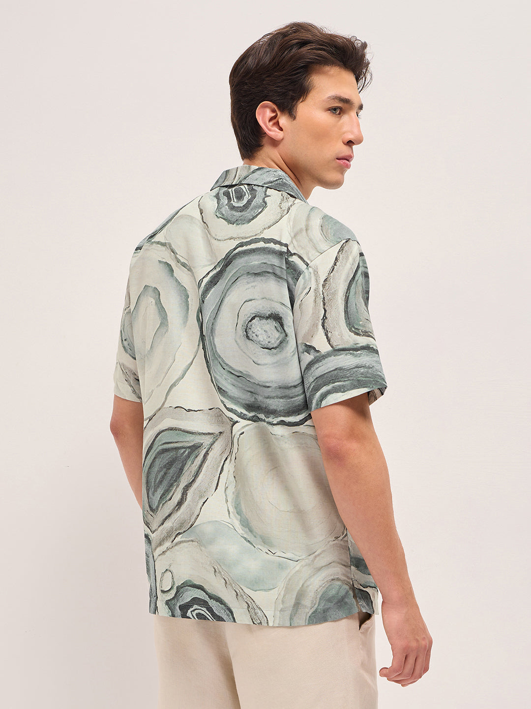 Men Grey Polyester Printed Shirt