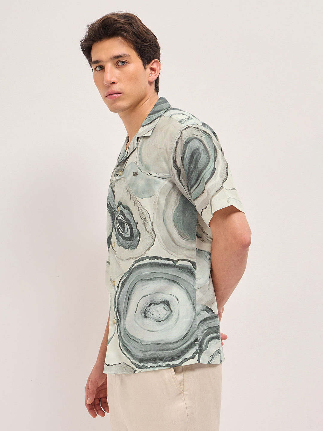 Men Grey Polyester Printed Shirt