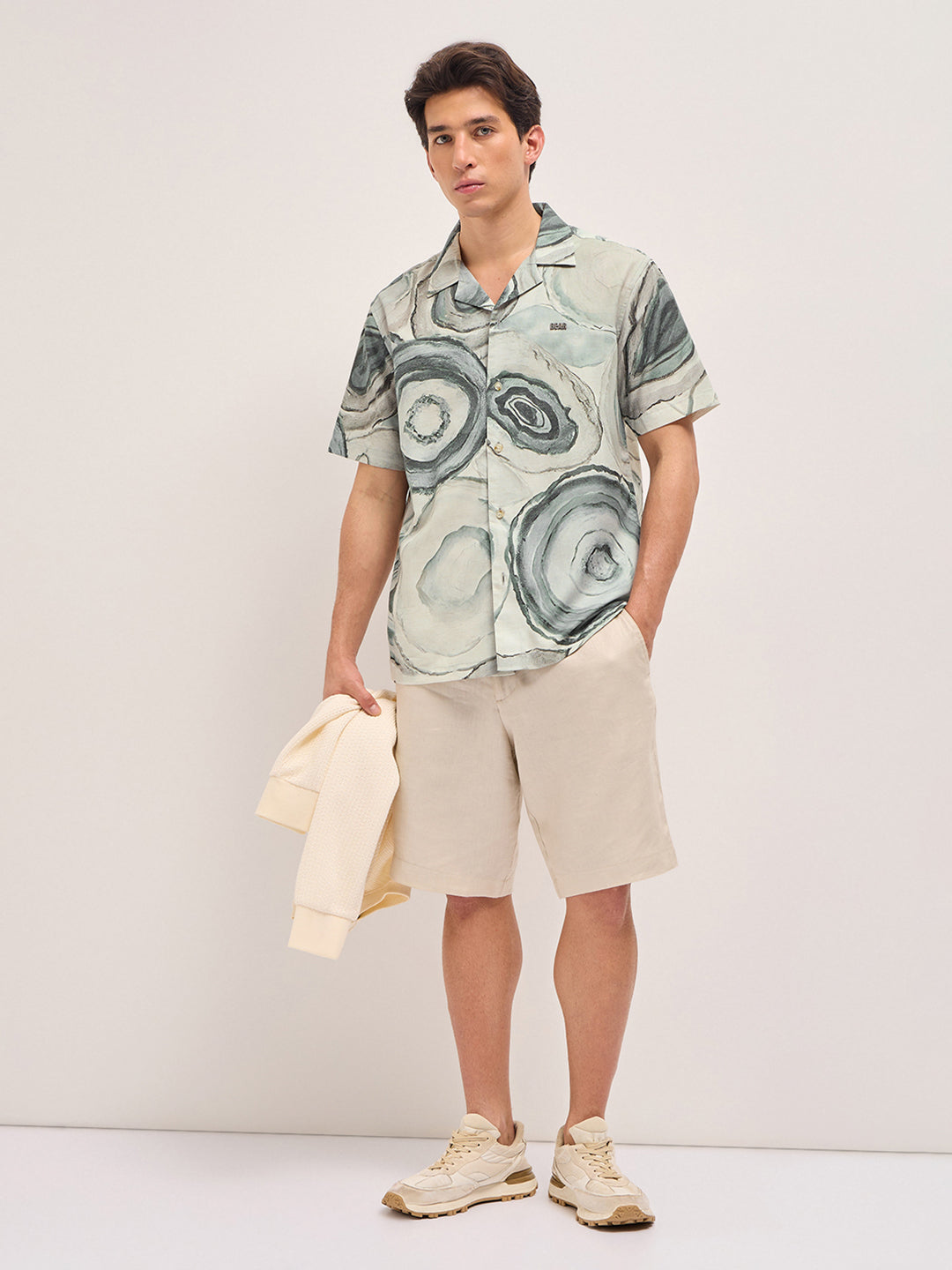 Men Grey Polyester Printed Shirt