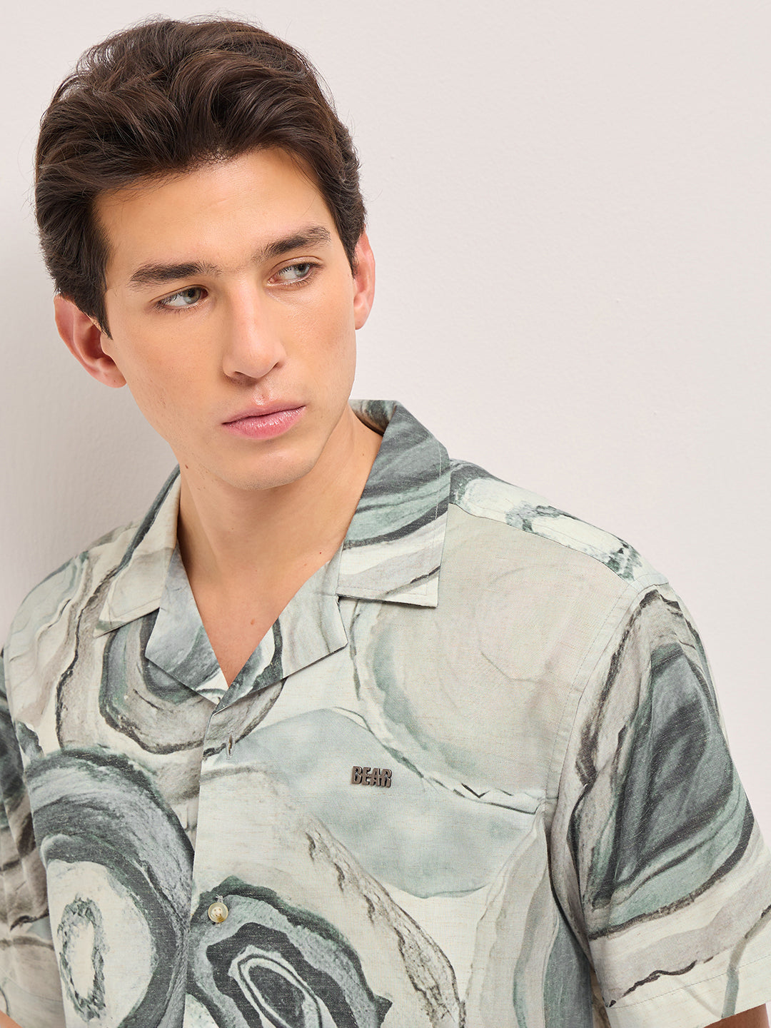 Men Grey Polyester Printed Shirt