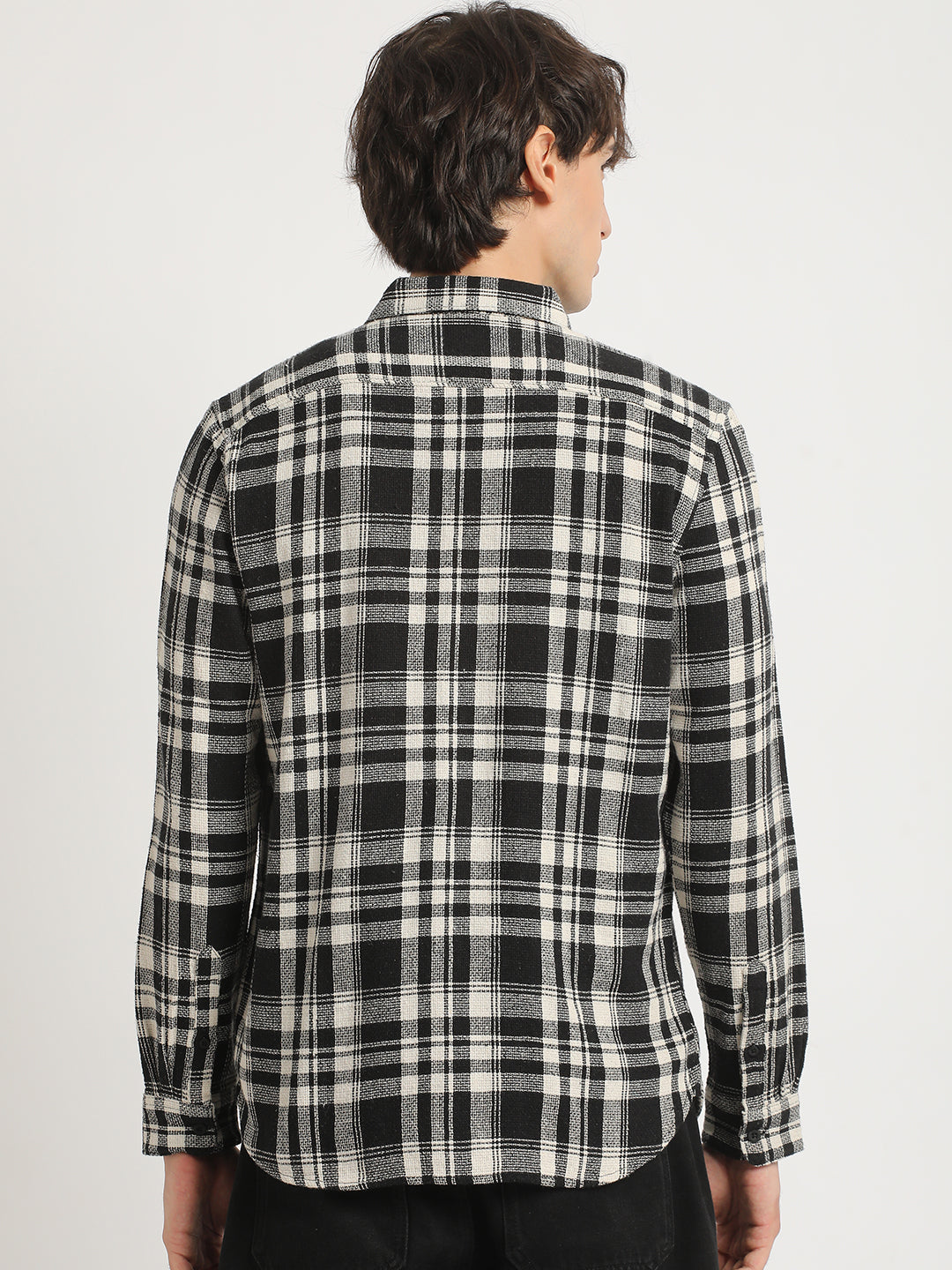 Men  Black Checked Slim Fit Cotton Casual Shirt