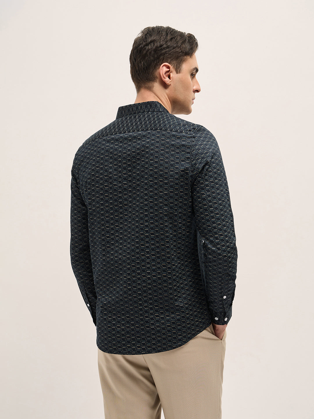 Men Black Geometric Printed Tailored Fit Formal Shirt