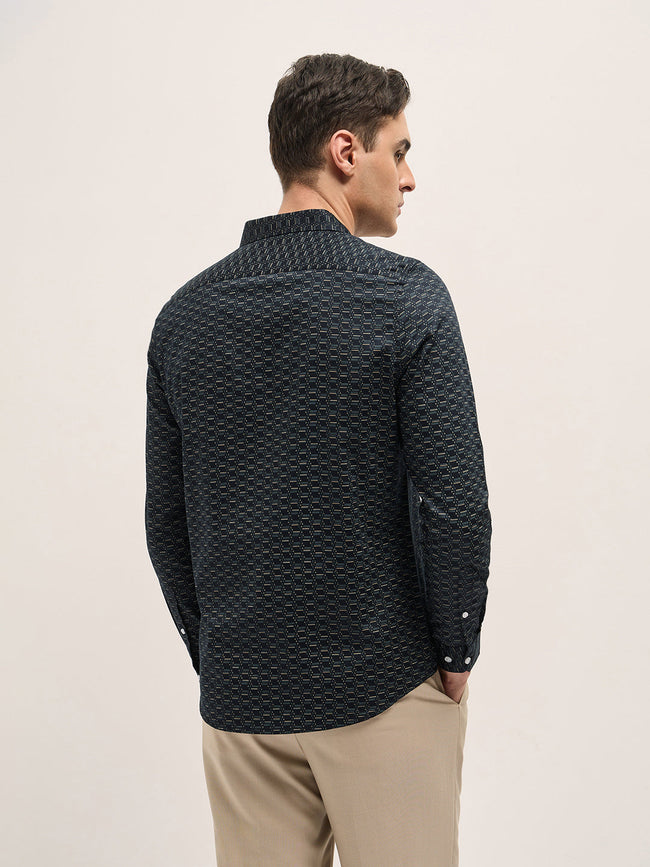Men Black Geometric Printed Tailored Fit Formal Shirt