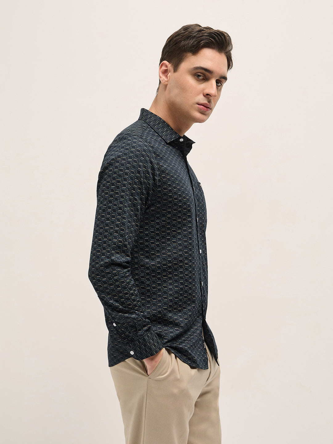 Men Black Geometric Printed Tailored Fit Formal Shirt