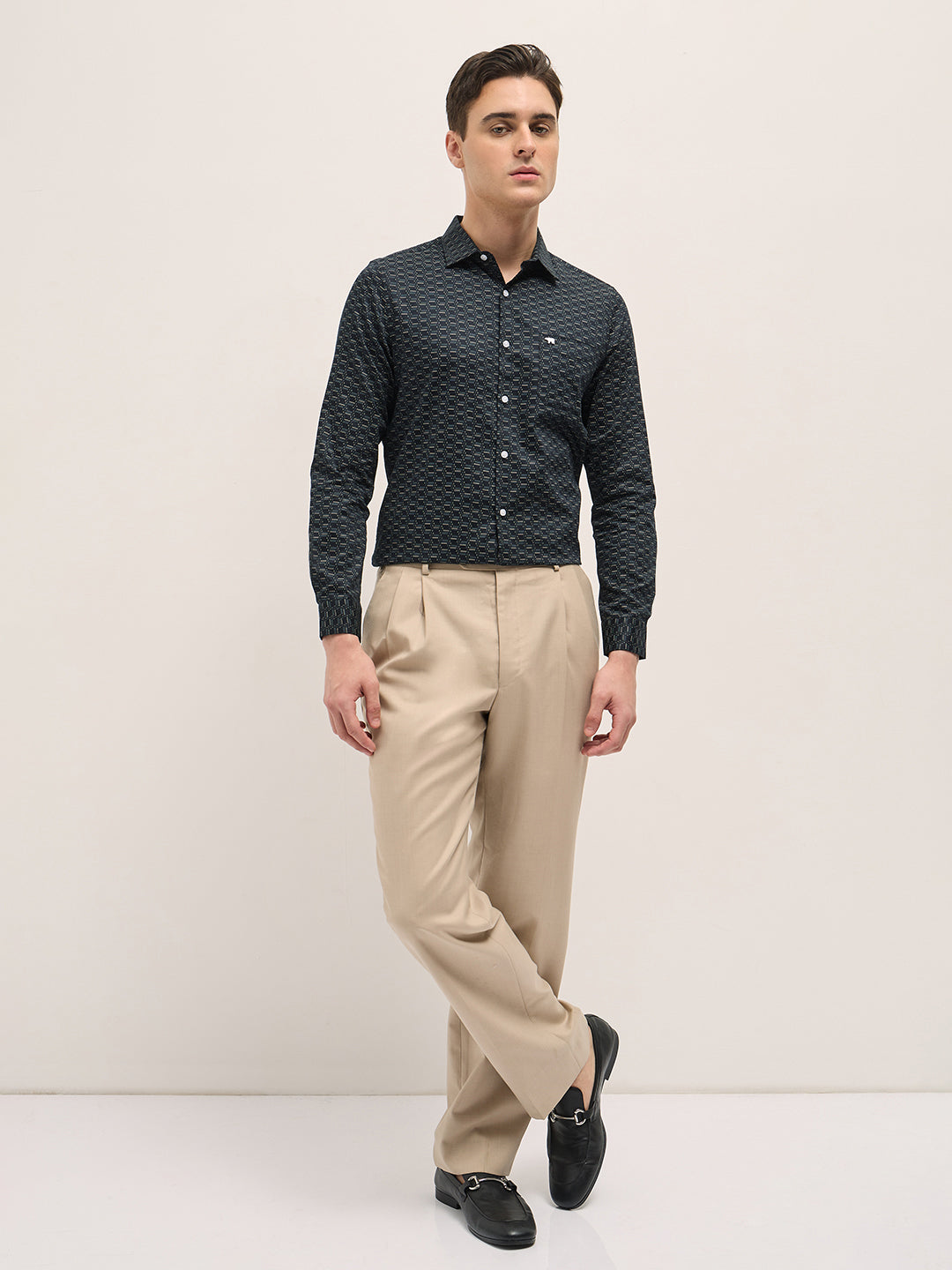 Men Black Geometric Printed Tailored Fit Formal Shirt