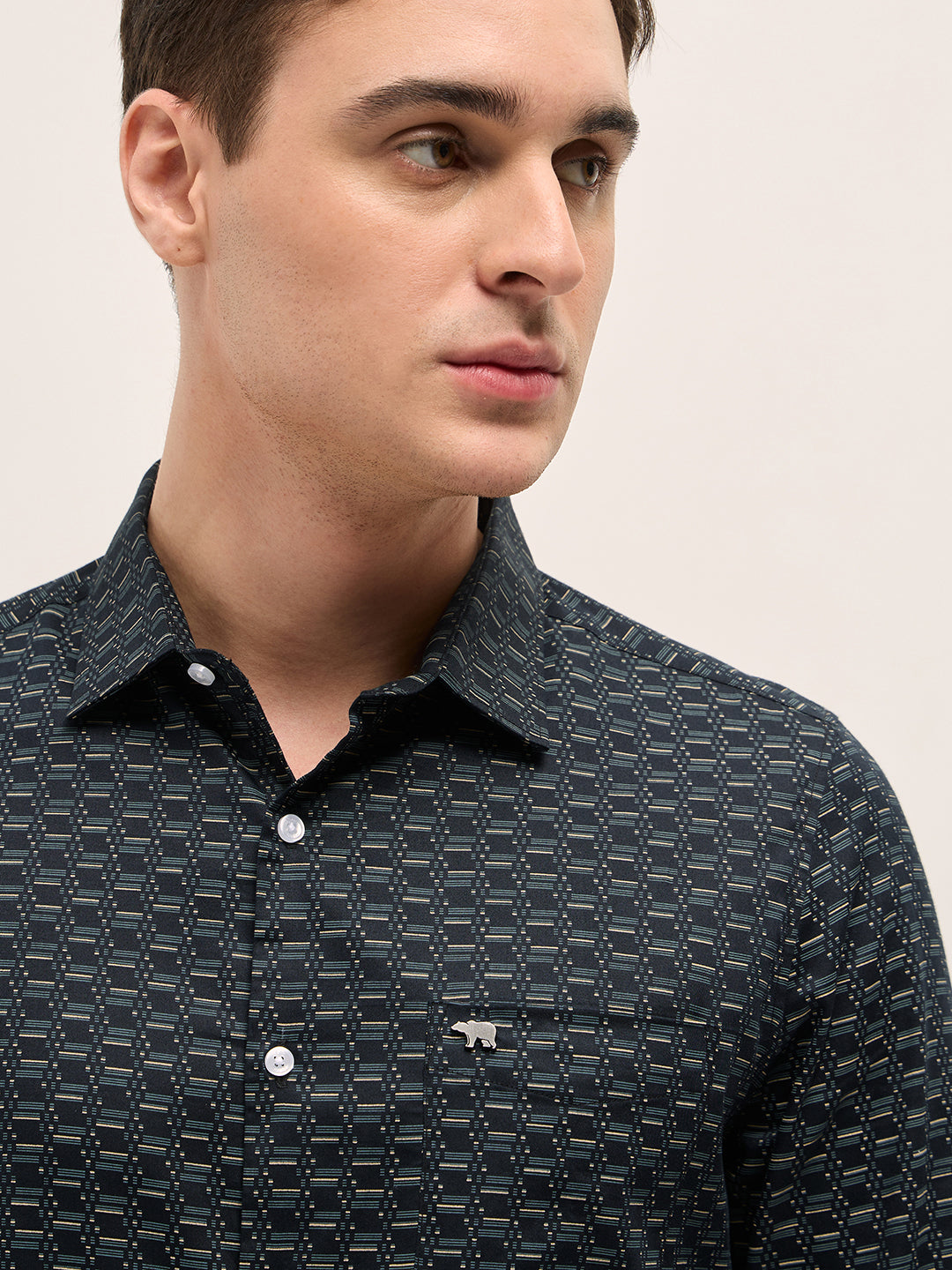 Men Black Geometric Printed Tailored Fit Formal Shirt