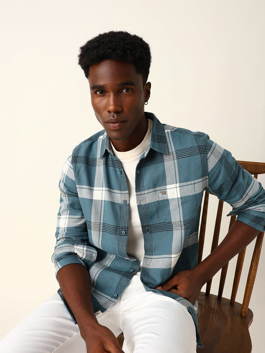 Men Blue Cotton Checked Shirt