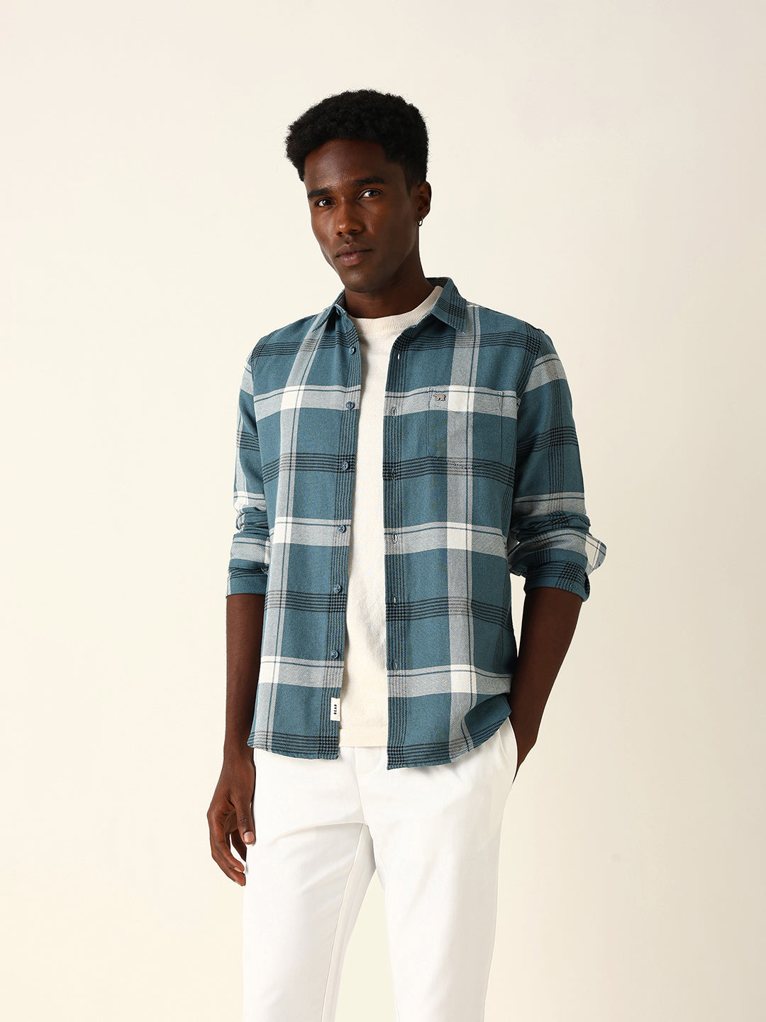 Men Blue Cotton Checked Shirt