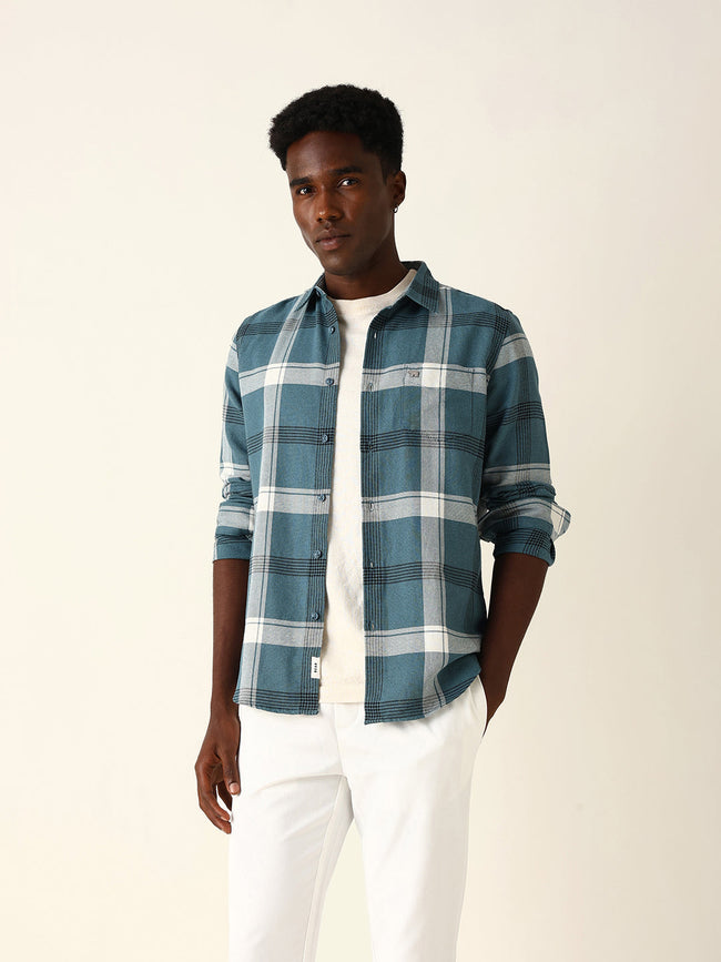 Men Blue Cotton Checked Shirt