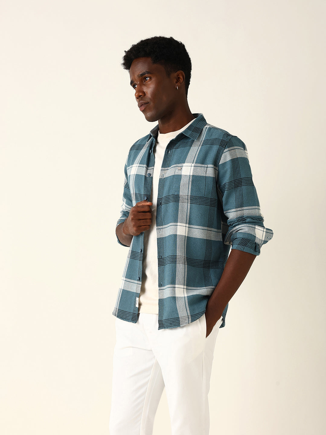 Men Blue Cotton Checked Shirt