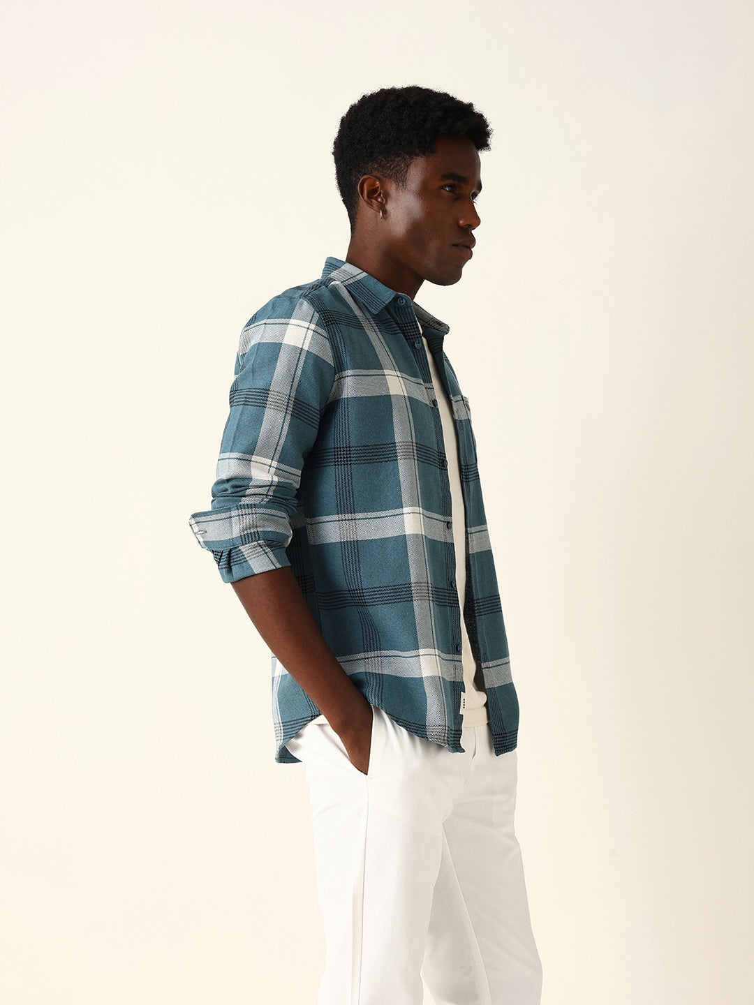 Men Blue Cotton Checked Shirt