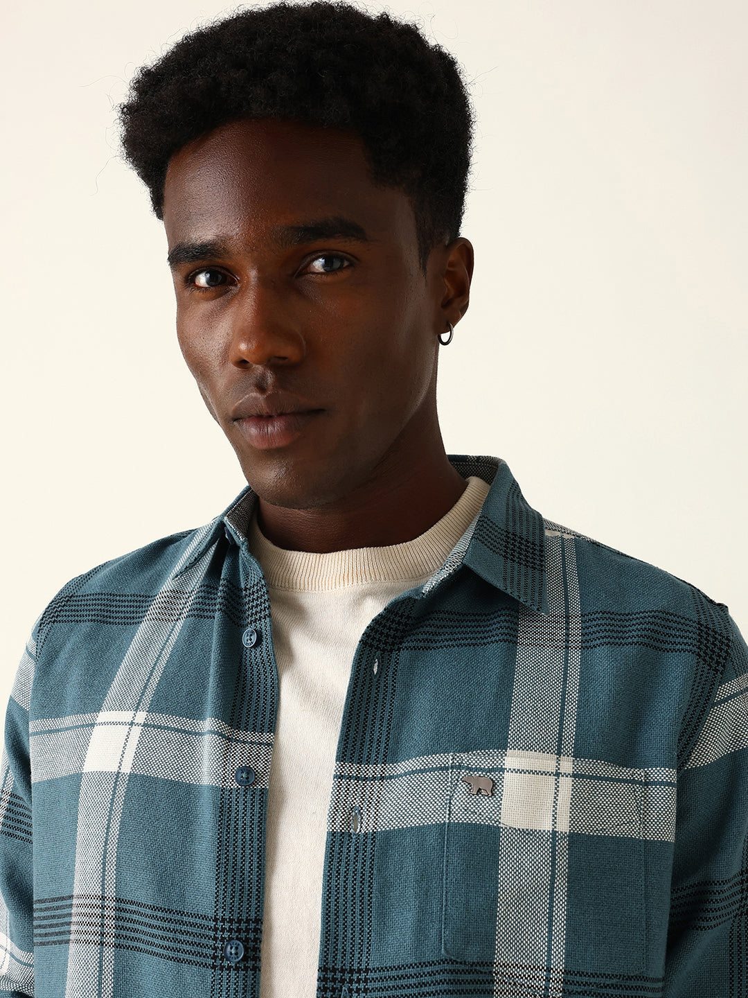 Men Blue Cotton Checked Shirt