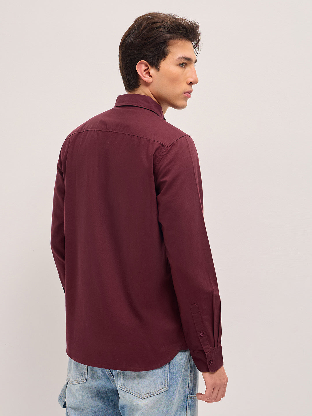 Men Maroon Solid Slim Fit Casual Shirt