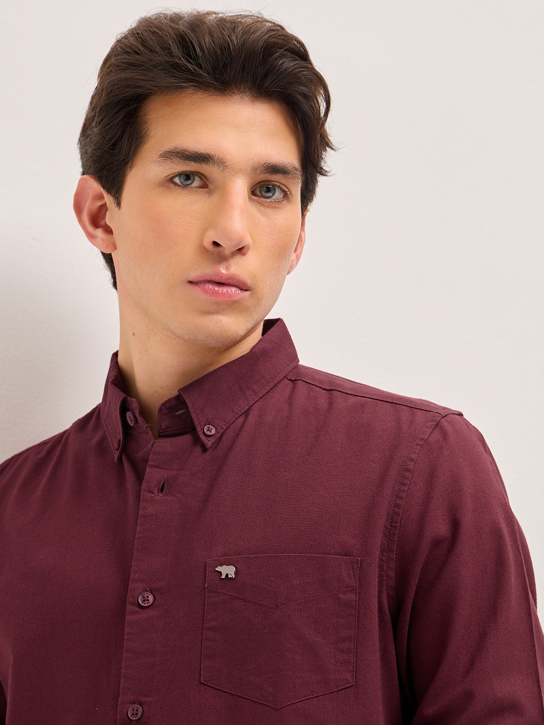 Men Maroon Solid Slim Fit Casual Shirt