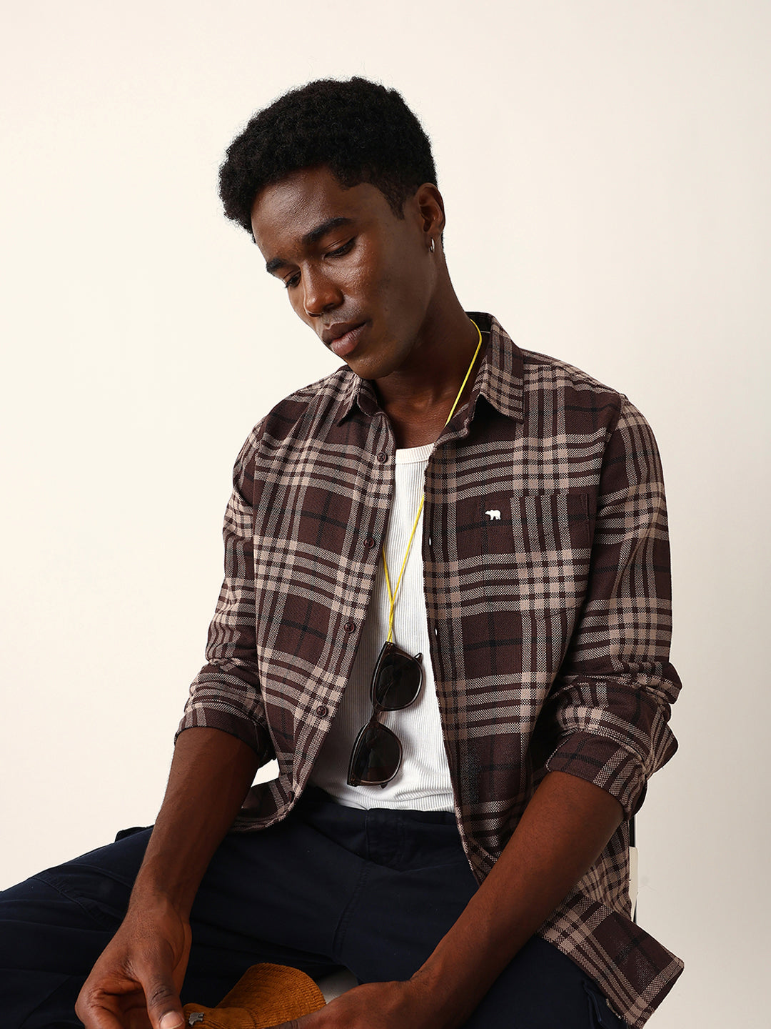 Men Brown Checked Shirt