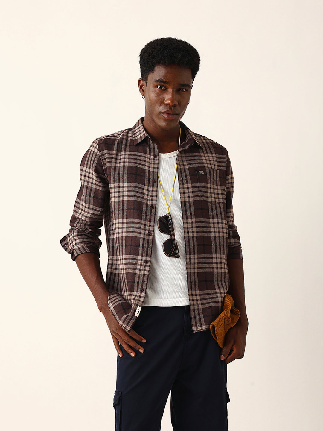 Men Brown Checked Shirt