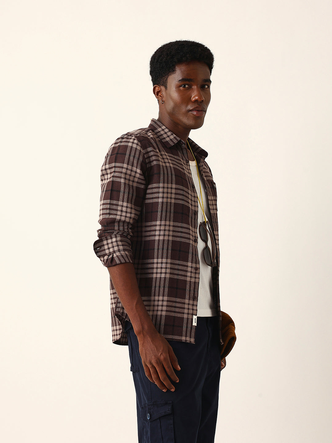Men Brown Checked Shirt