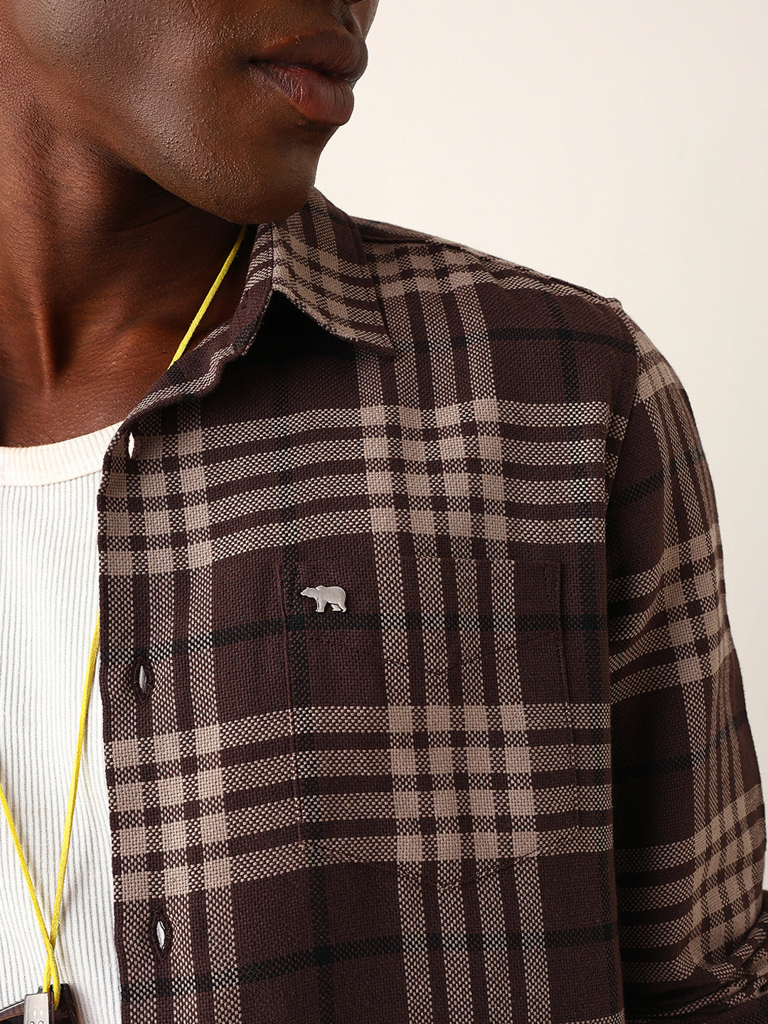 Men Brown Checked Shirt