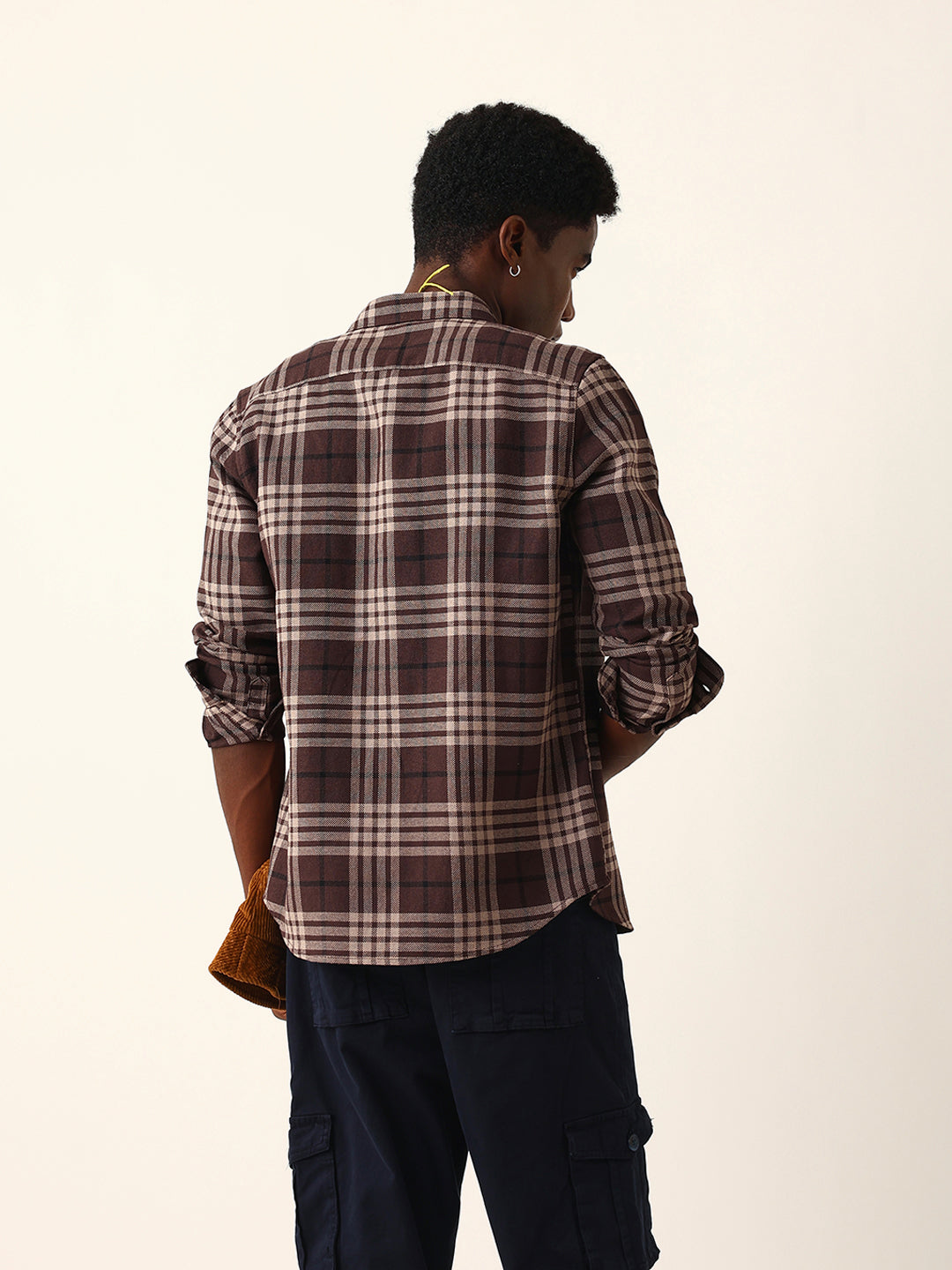 Men Brown Checked Shirt