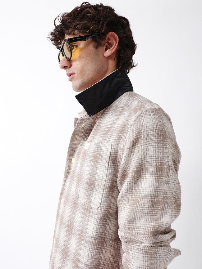 Men Beige Checked Overshirt