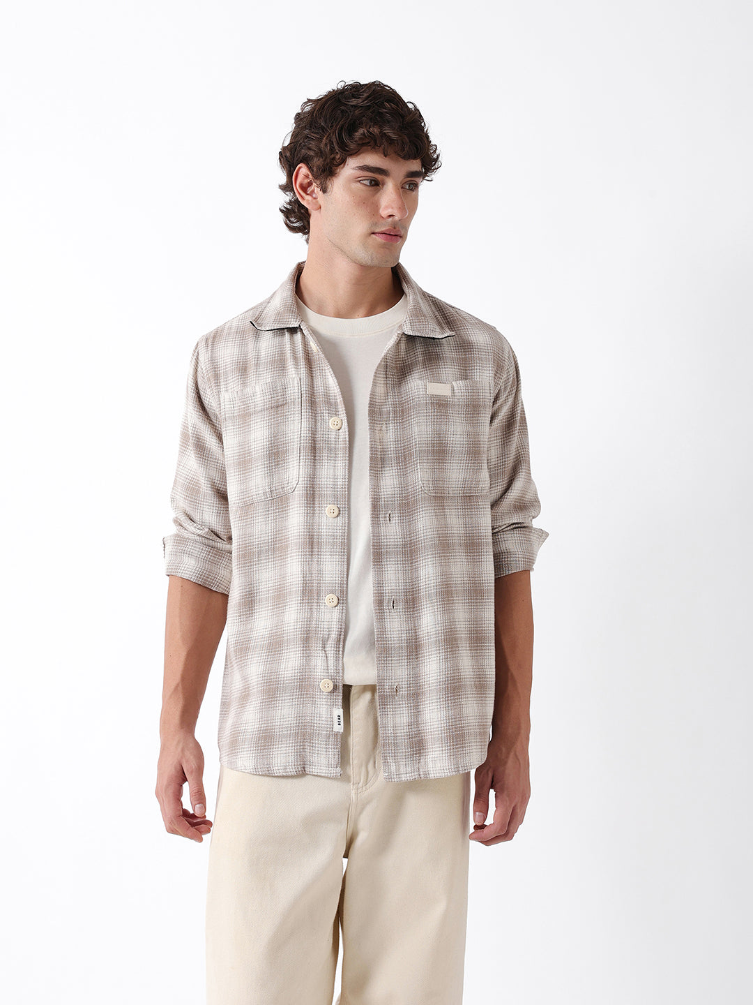 Men Beige Checked Overshirt