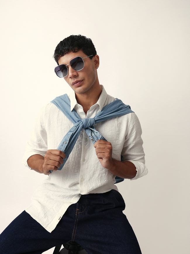 Men White Casual Shirt