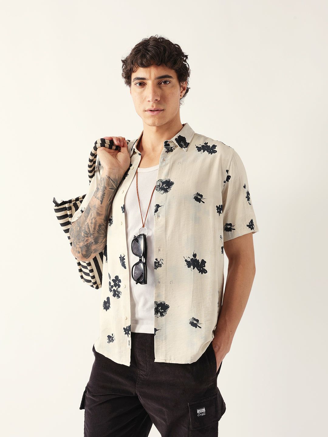 Men Cream Viscose Rayon Printed Shirt