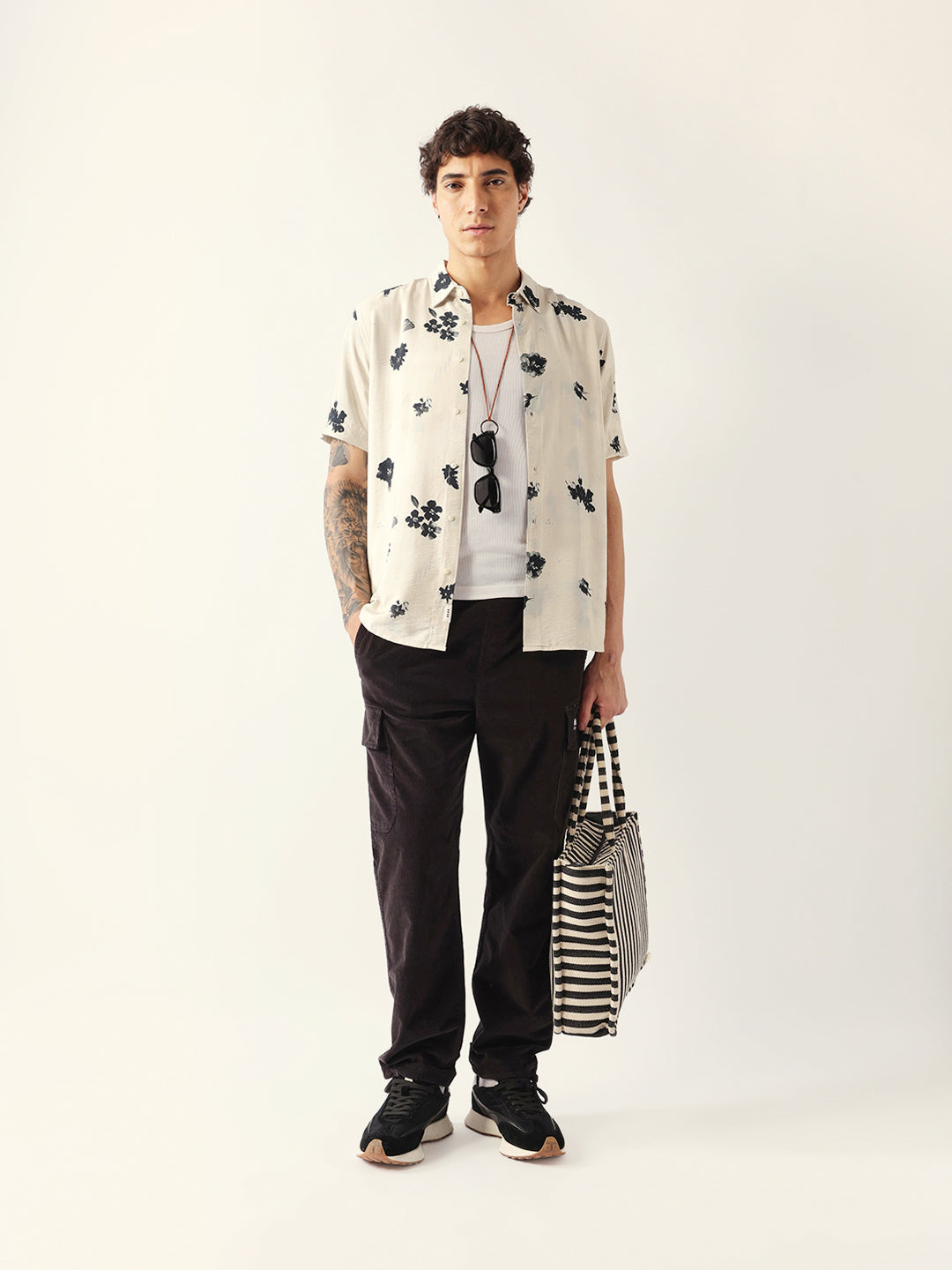 Men Cream Viscose Rayon Printed Shirt