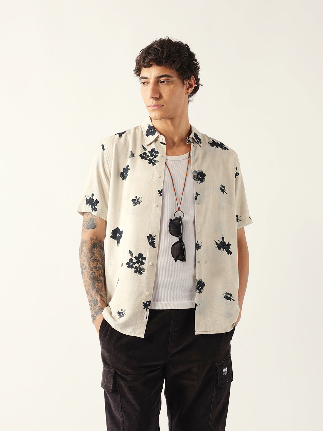 Men Cream Viscose Rayon Printed Shirt