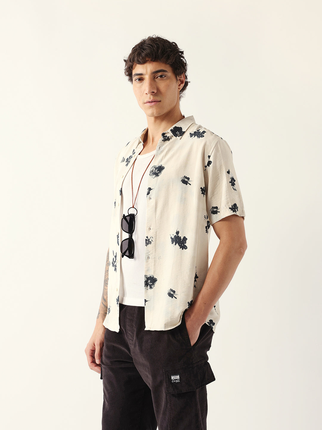 Men Cream Viscose Rayon Printed Shirt