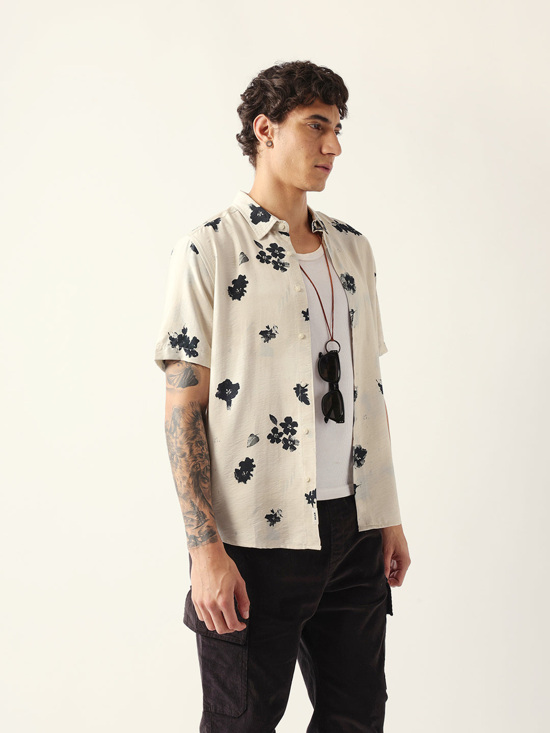 Men Cream Viscose Rayon Printed Shirt