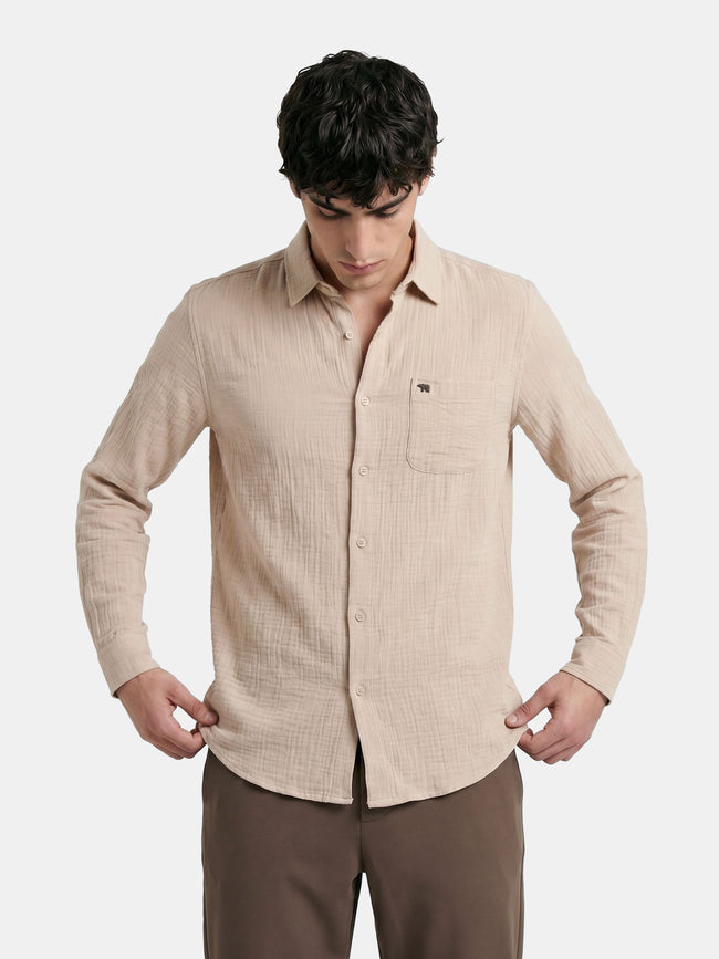 Men Cream Cotton Shirt