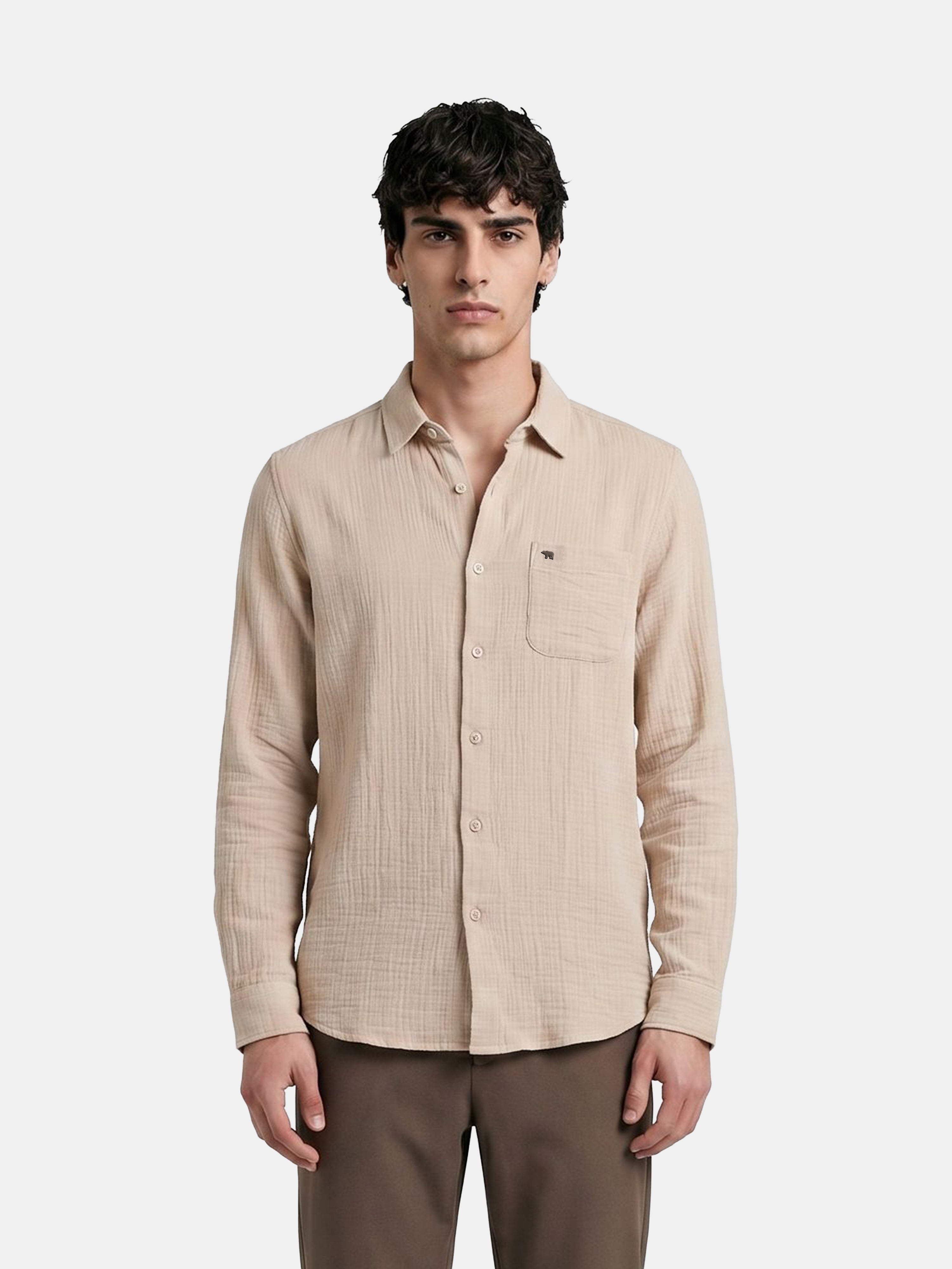 Men Cream Cotton Shirt