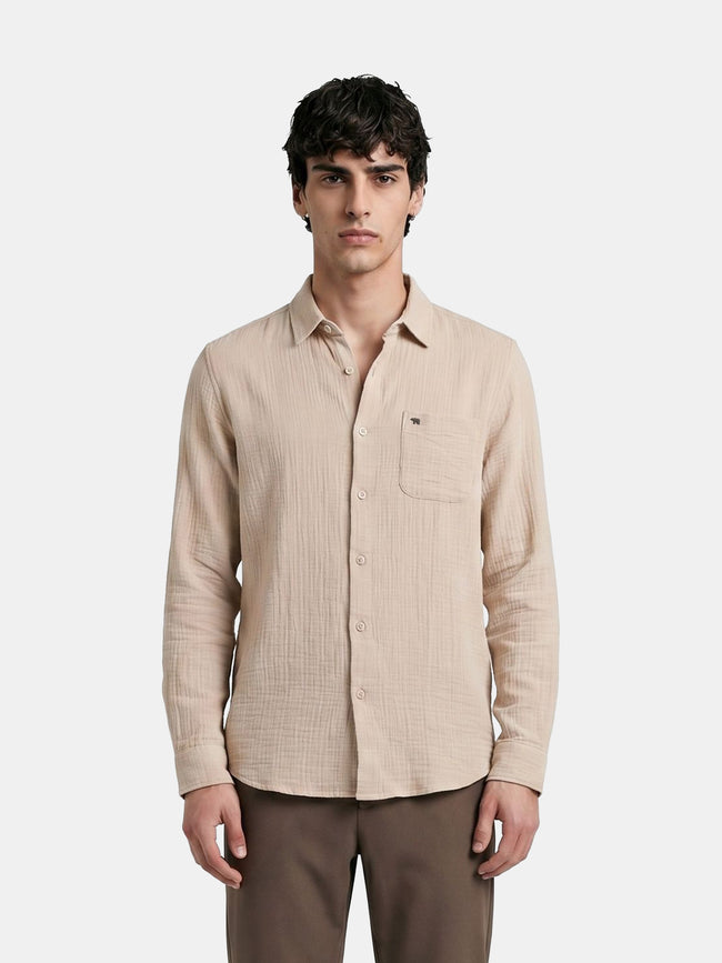 Men Cream Cotton Shirt
