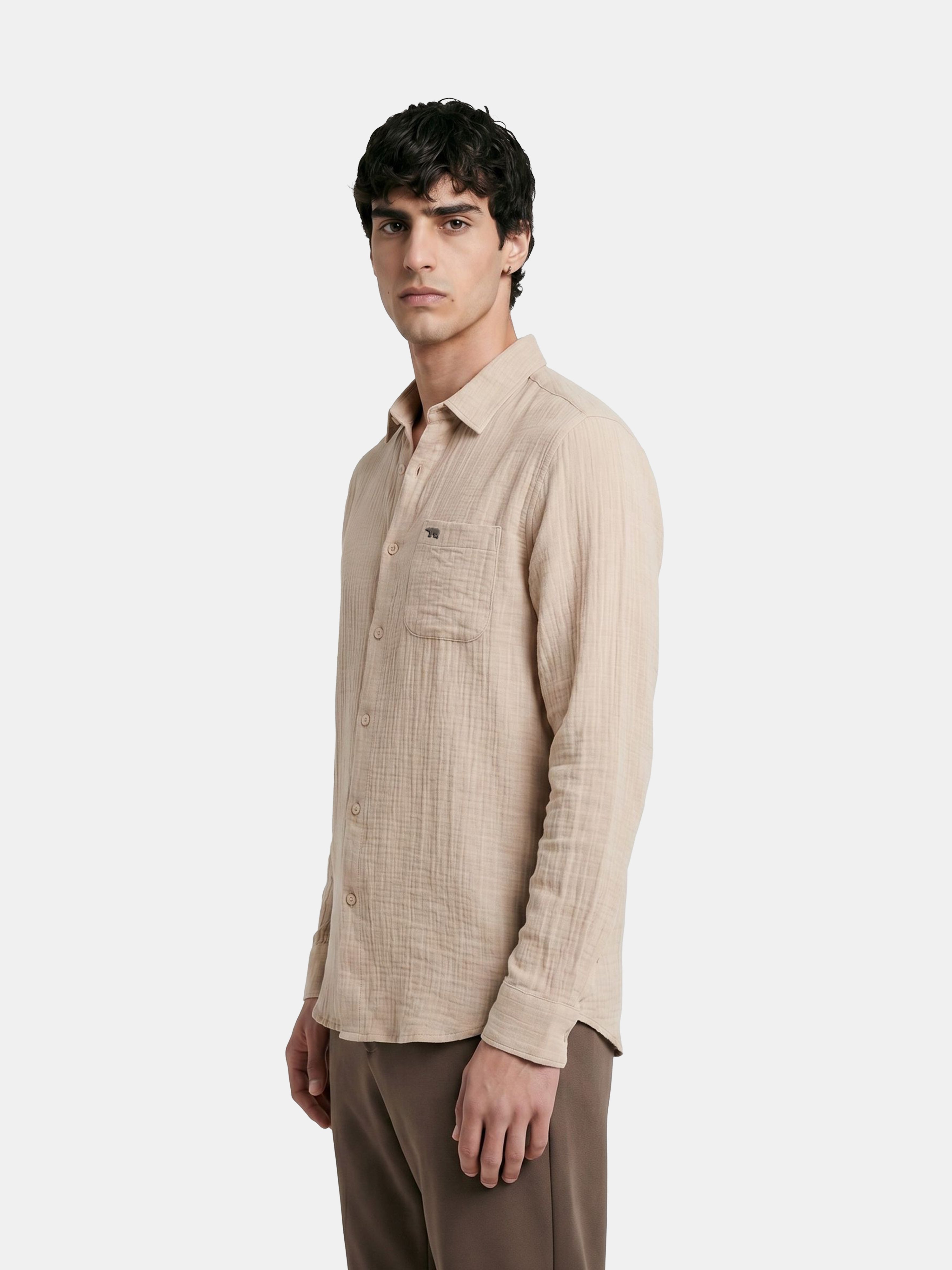 Men Cream Cotton Shirt