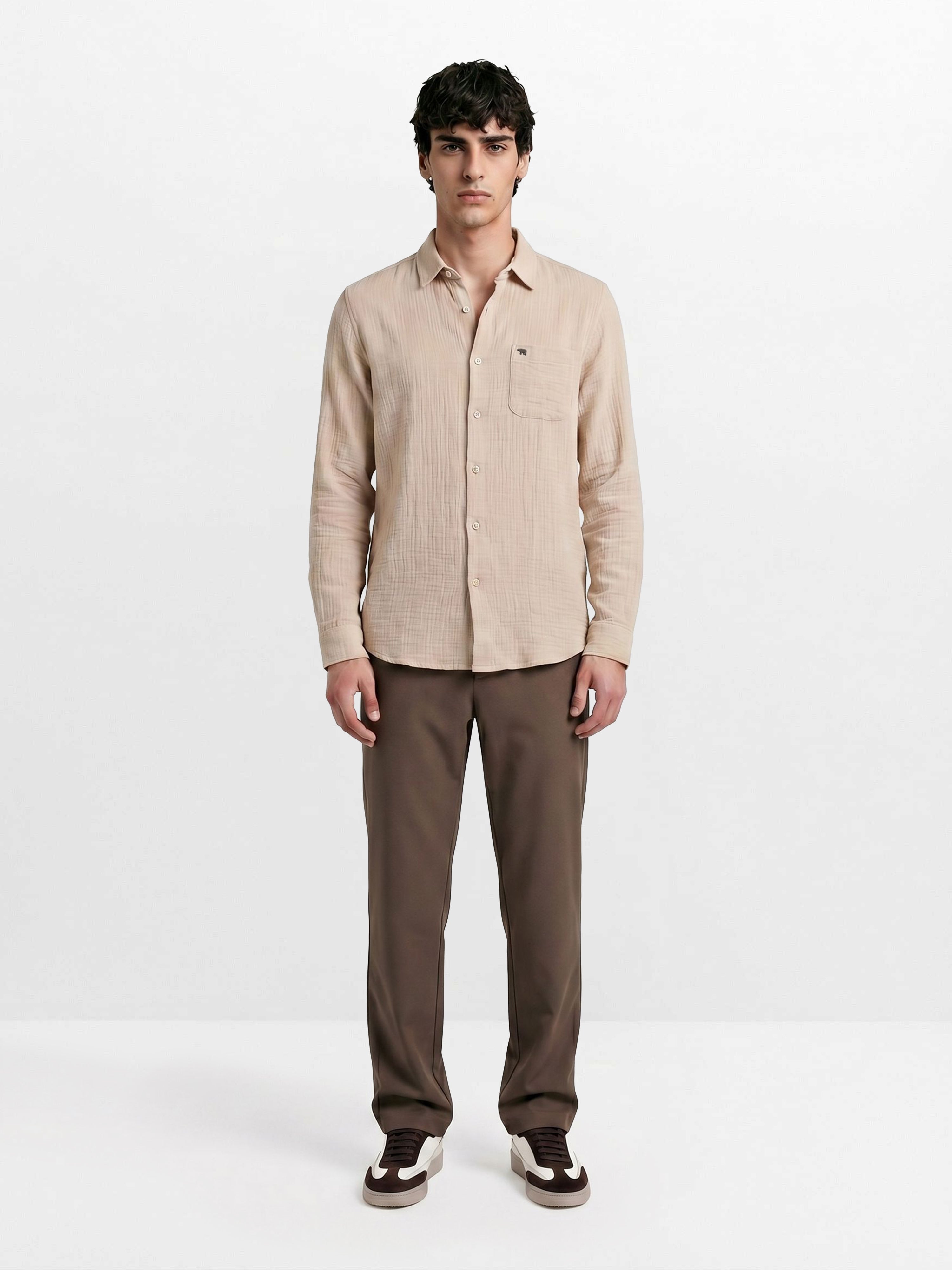 Men Cream Cotton Shirt