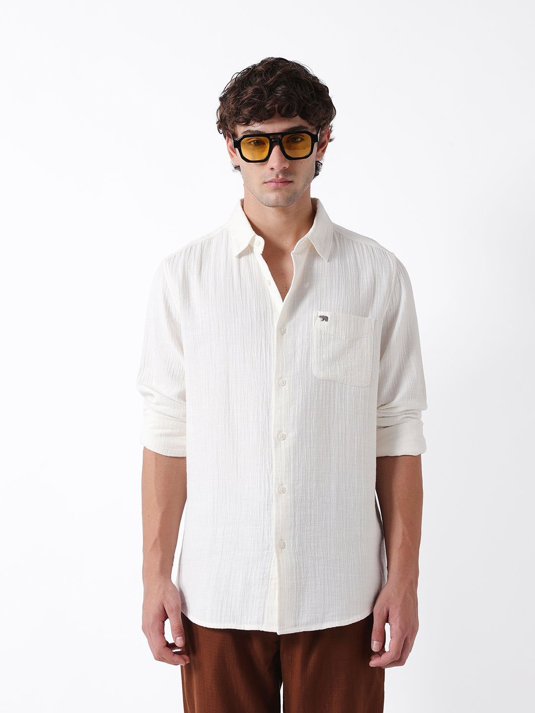 Men White Textured Shirt