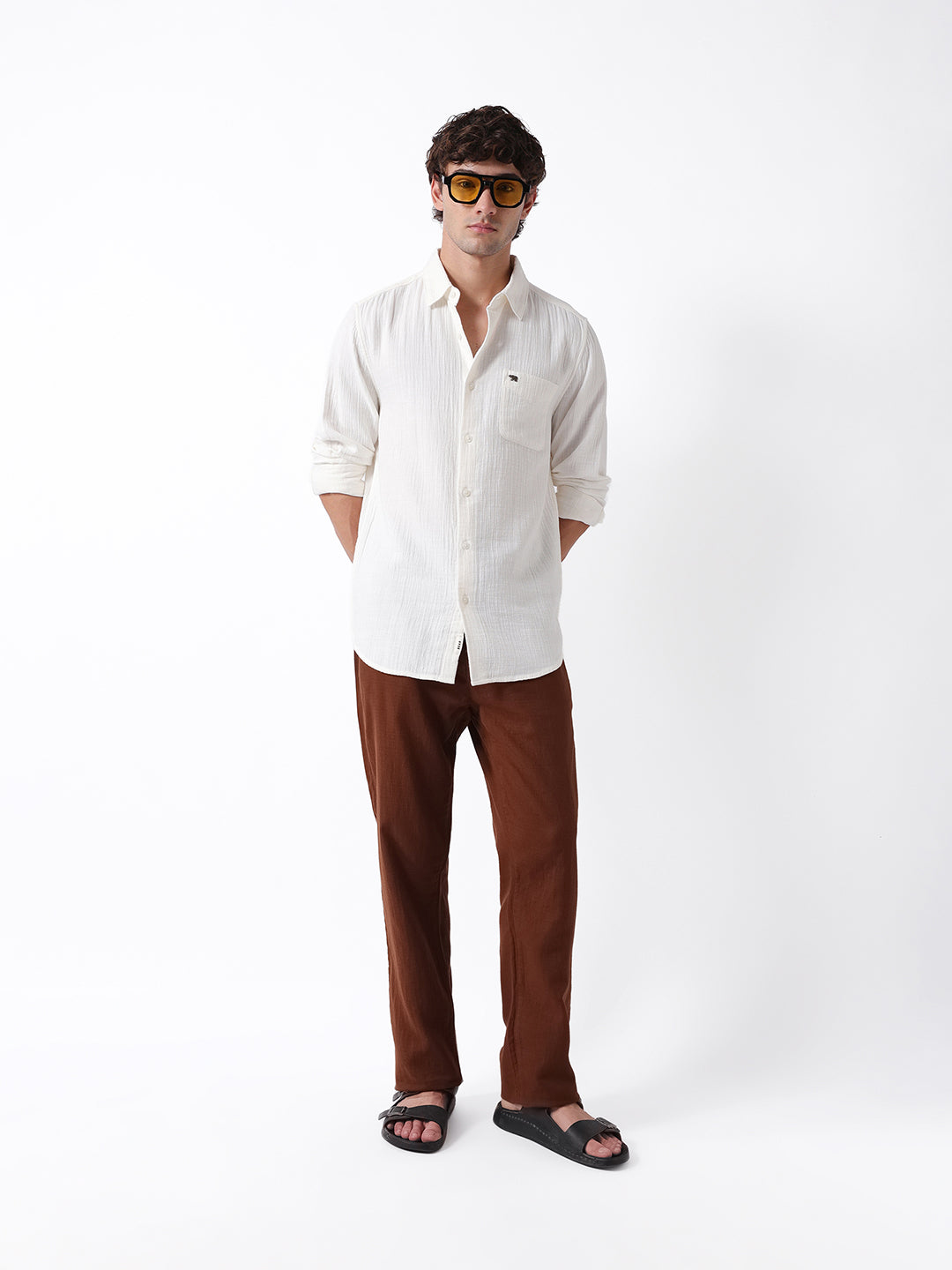 Men White Textured Shirt