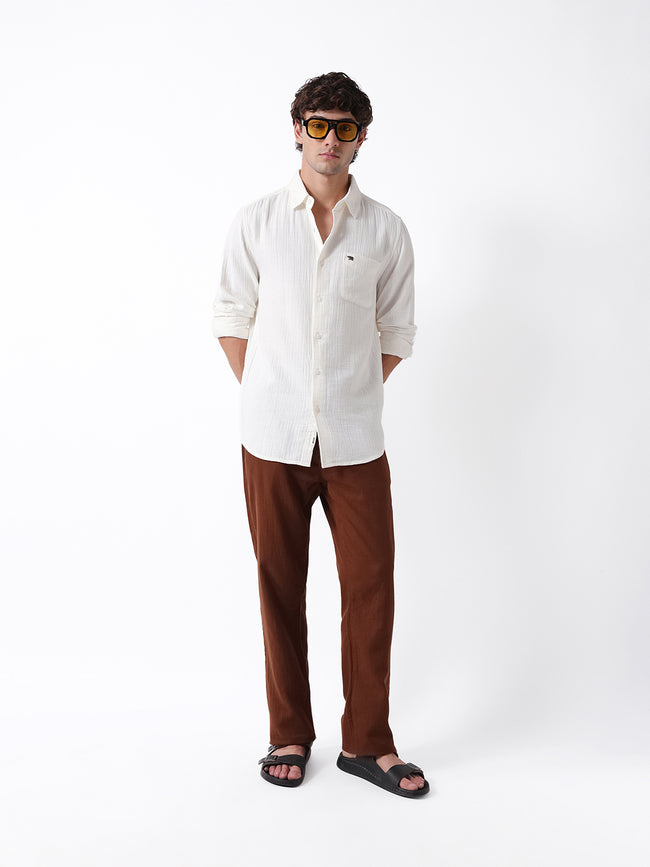 Men White Textured Shirt