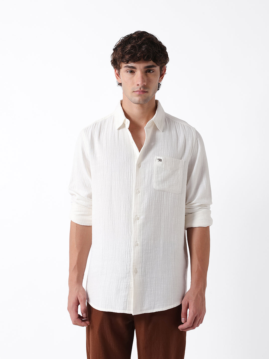 Men White Textured Shirt