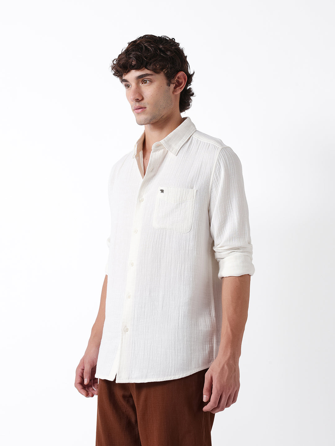 Men White Textured Shirt
