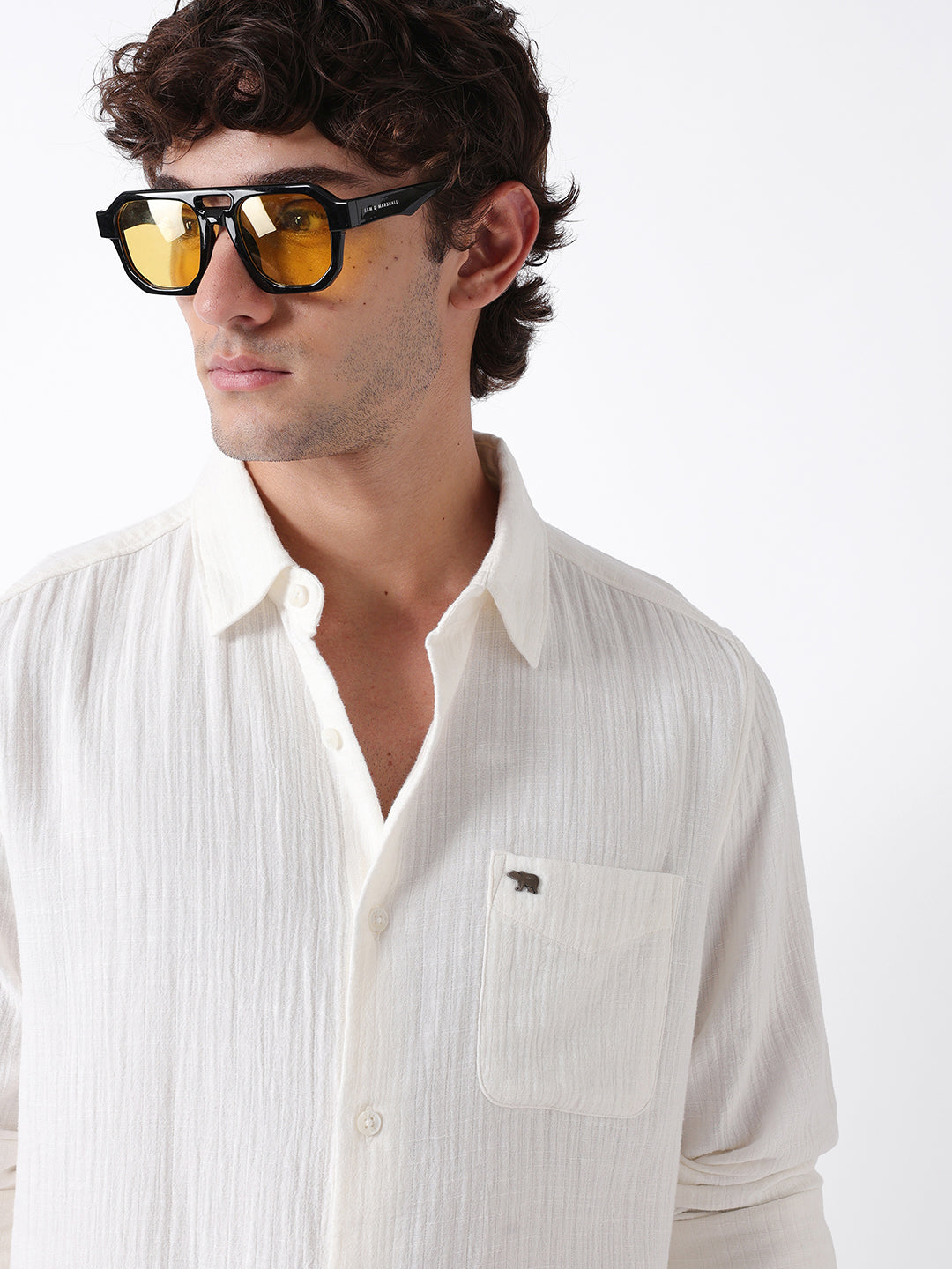 Men White Textured Shirt