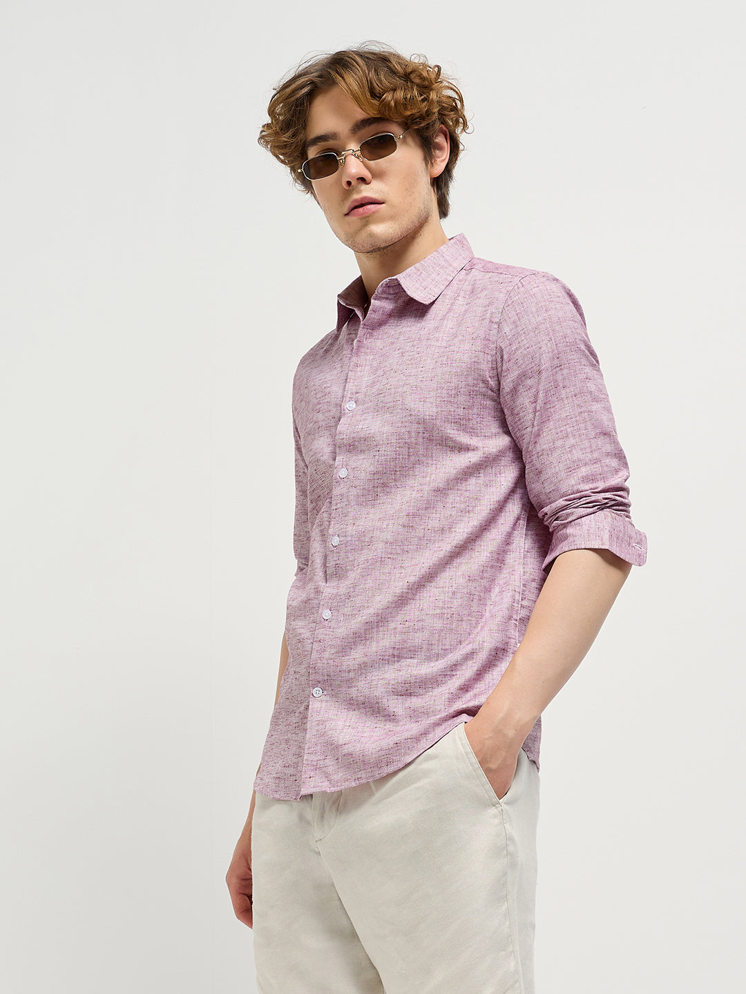 Men Maroon Self Design Slim Fit Casual Shirt