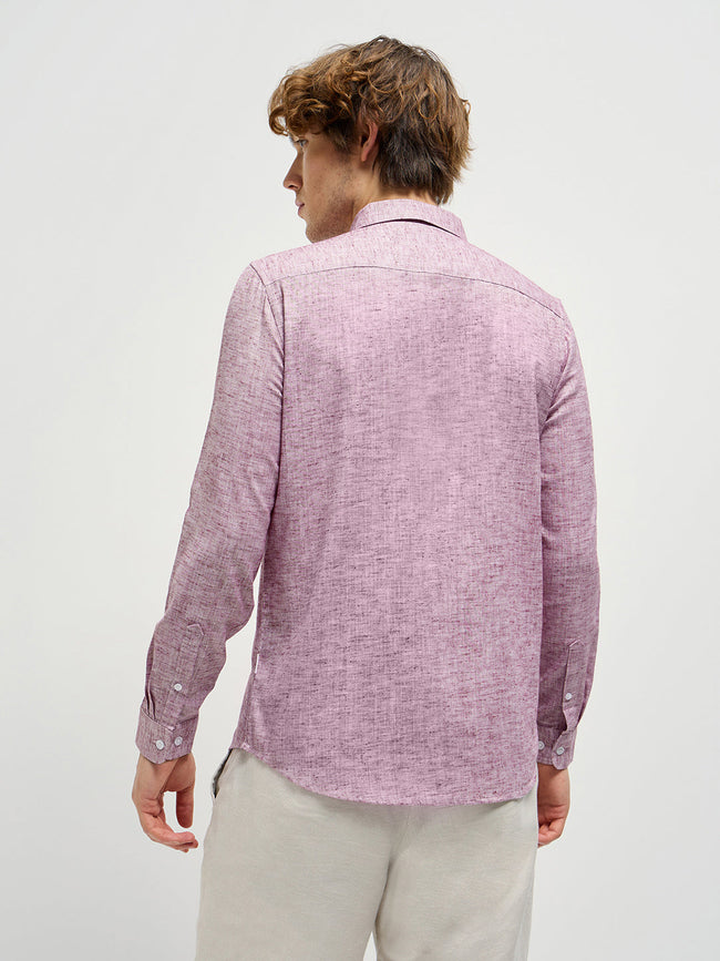 Men Maroon Self Design Slim Fit Casual Shirt