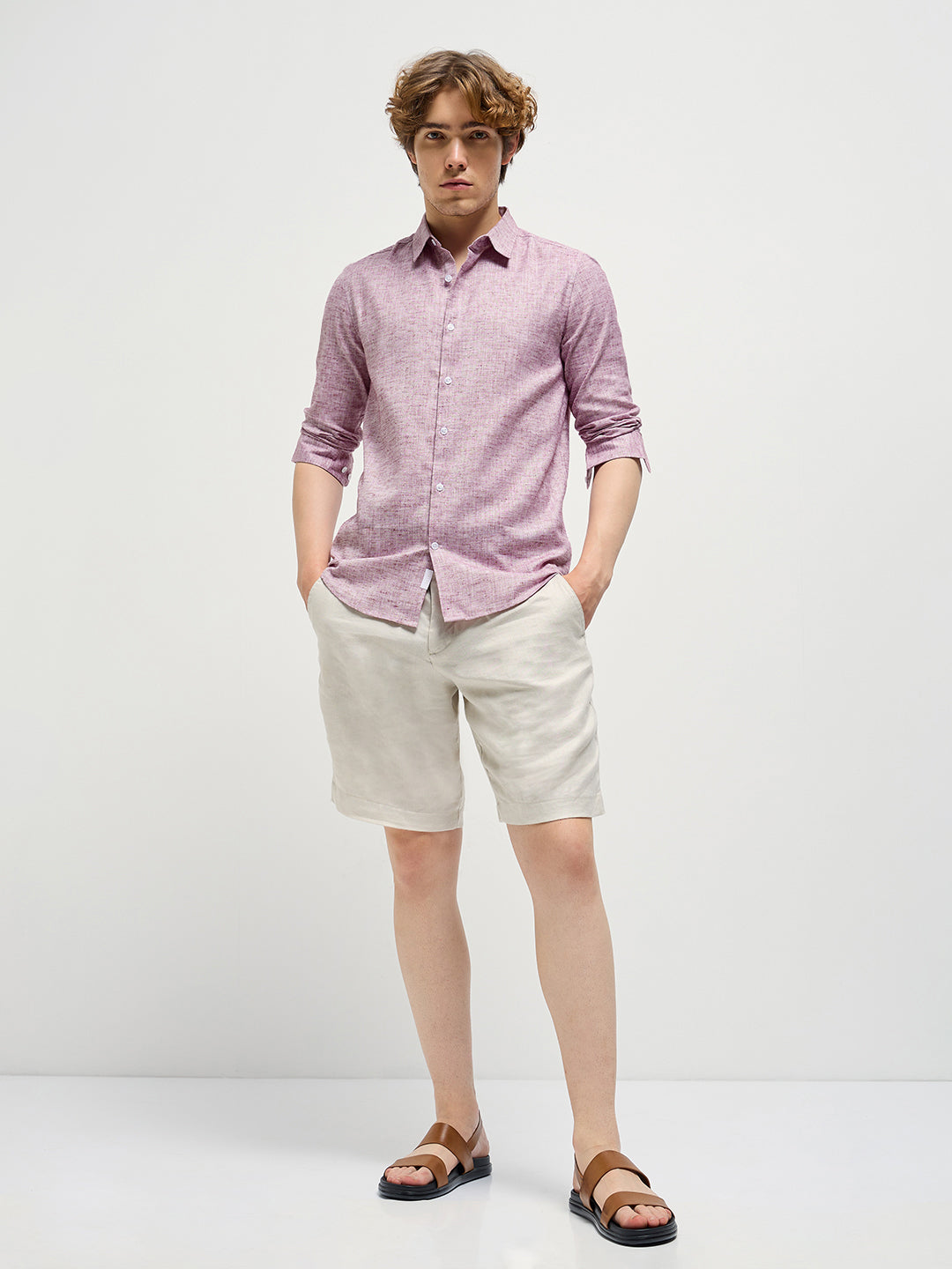Men Maroon Self Design Slim Fit Casual Shirt